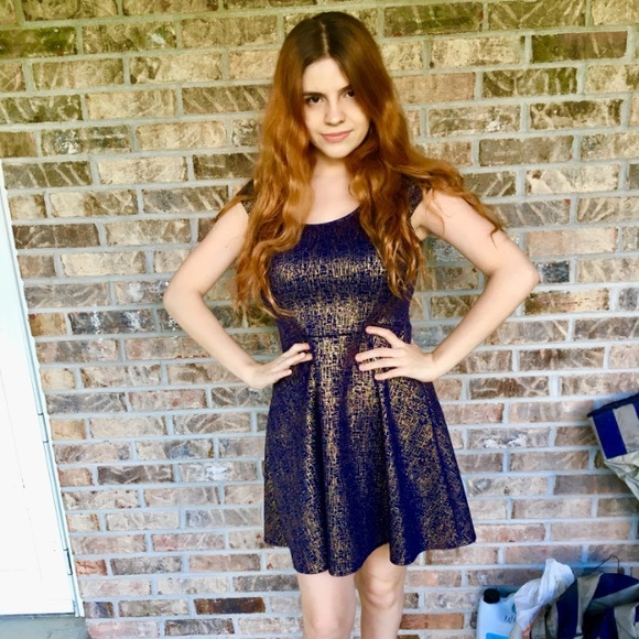 Myth Medium Navy and Gold Skater Dress - Picture 3 of 8